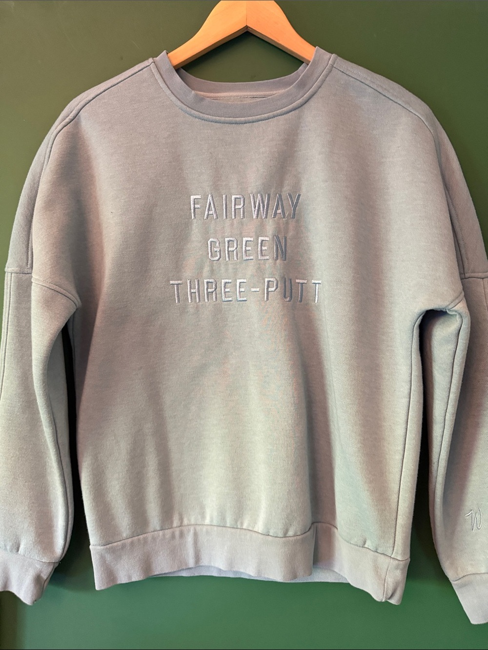 Waggle Blue Fairway Green Three-Putt Womens XS Crewneck Sweatshirt Golf